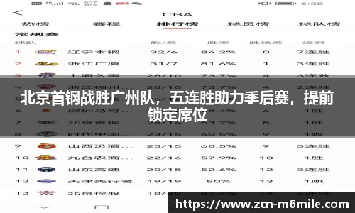 北京首钢战胜广州队，五连胜助力季后赛，提前锁定席位